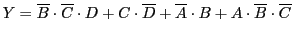 $\displaystyle Y=\overline{B}\cdot\overline{C}\cdot D+ C\cdot\overline{D}+\overline{A}\cdot B
+A\cdot\overline{B}\cdot\overline{C}
$