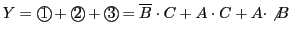 $\displaystyle Y={\bigcirc\hspace{-1.8ex}\text{1}}\,+{\bigcirc\hspace{-1.8ex}\te...
...gcirc\hspace{-1.8ex}\text{3}}\,
=\overline{B}\cdot C+A\cdot C + A\cdot\not{B}
$