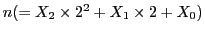 $ n(=X_2\times2^2+X_1\times2+X_0)$