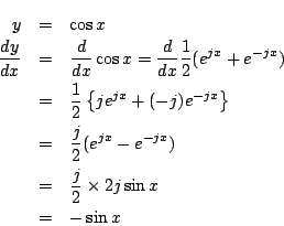 \begin{eqnarray*}
y&=&t^2\\
\frac{dy}{dx}&=&\frac{dt^2}{dx}
=\frac{dt^2}{dt}...
...imes(\sin x)'\\
&=&2t\times\cos x\\
&=& 2\sin x\times \cos x
\end{eqnarray*}