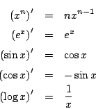 \begin{eqnarray*}
\frac{dt}{dy}&=&(\log y)'=\frac{1}{y}\\
\frac{dt}{dx}&=&(p\...
...=&\frac{p/x}{1/y}= \frac{py}{x}
=\frac{px^p}{x}\\
&=&px^{p-1}
\end{eqnarray*}