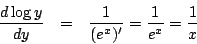 \begin{displaymath}
y=e^x\quad\Leftrightarrow\quad x=\log y
\end{displaymath}