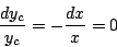 \begin{displaymath}
\frac{dy_c}{y_c}=-\frac{dx}{x}=0
\end{displaymath}