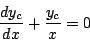 \begin{displaymath}
\frac{dy_c}{dx}+\frac{y_c}{x}=0
\end{displaymath}