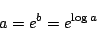 \begin{displaymath}
a = e^{b} = e^{\log a}
\end{displaymath}