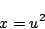 \begin{displaymath}
x=u^2
\end{displaymath}