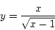 \begin{displaymath}{y=\frac{x}{\sqrt{x-1}}}\end{displaymath}