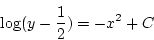 \begin{displaymath}
\log(y-\frac{1}{2})= -x^2+C
\end{displaymath}