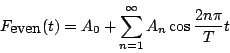 \begin{displaymath}
F_{\mbox{even}}(t)
=
A_0+\sum_{n=1}^{\infty} A_n\cos\frac{2n\pi}{T}t
\end{displaymath}