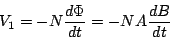 \begin{displaymath}
V_1=-N \frac{d \Phi}{dt} = -NA \frac{dB}{dt}
\end{displaymath}