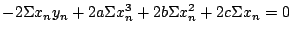 $\displaystyle -2 \Sigma x_{n} y_{n} + 2a \Sigma x_{n}^{3} +2b \Sigma x_{n}^{2}+2c\Sigma x_{n} = 0$