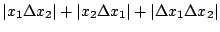 $\displaystyle \vert x_{1} \Delta x_{2}\vert + \vert x_{2} \Delta x_{1}\vert + \vert\Delta x_{1} \Delta x_{2}\vert$